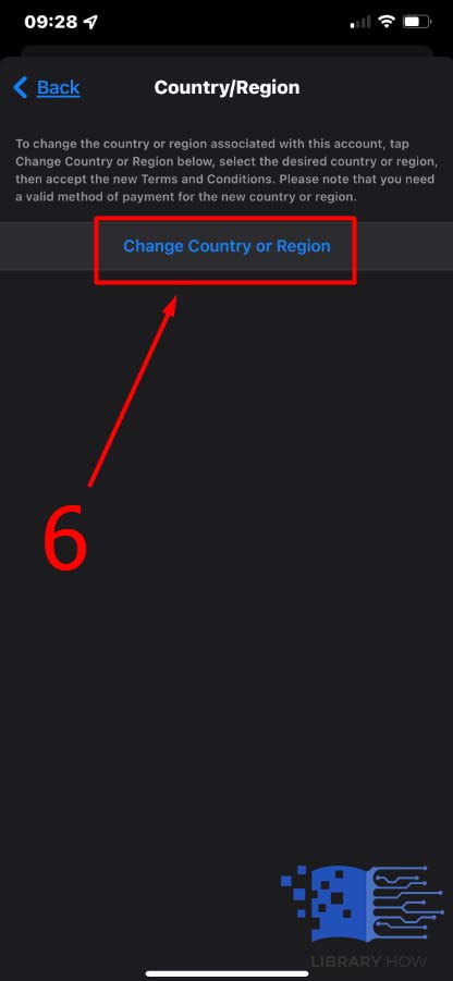 Change the country by tapping the Change Country or Region button - Step 6