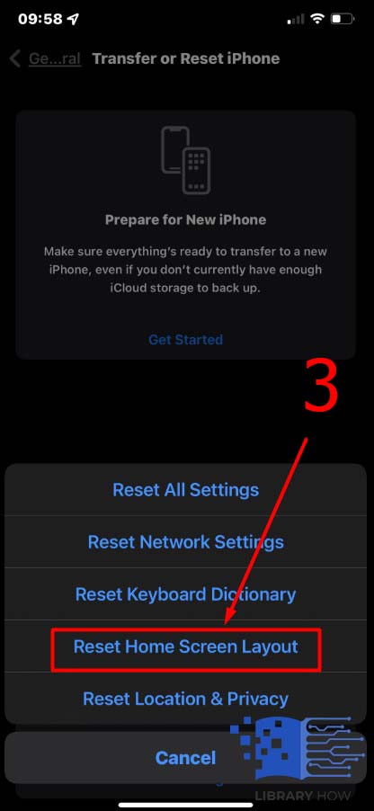 Choose the Reset Home Screen Layout tab - Step 3