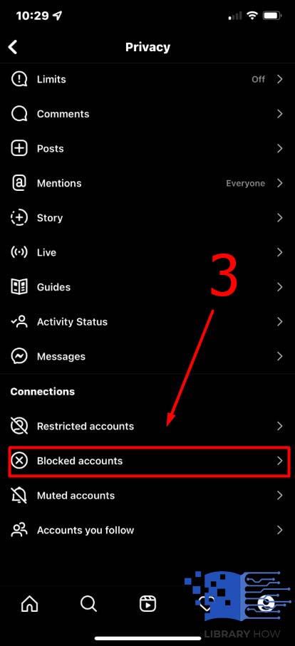 Continue to tap Blocked Accounts - Step 3