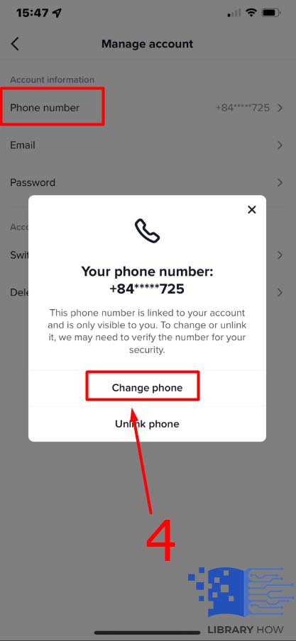 Phone Number Change phone - Step 4