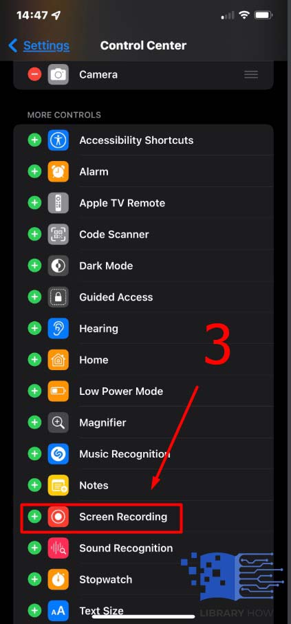 Press add (+) button near Screen Recording - Step 3