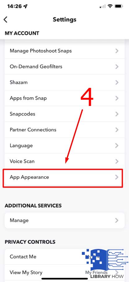 Scroll down to find and choose App Appearance - Step 4