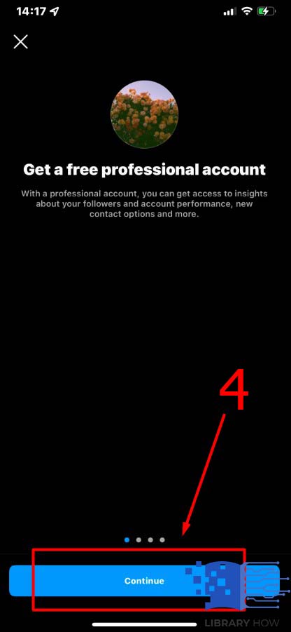 Select Switch to Professional Account - Continue - Step 4