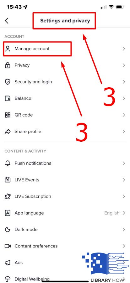 Settings Manage account - Step 3