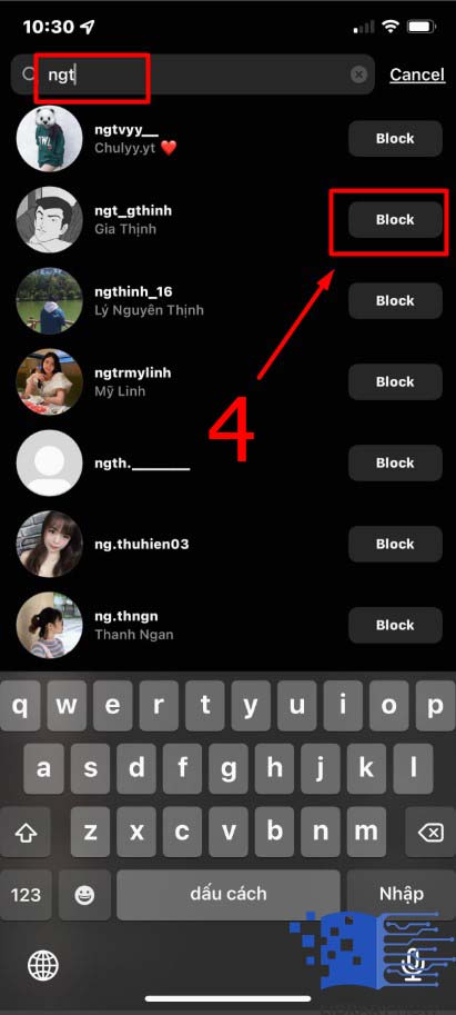 To block someone through settings - Step 4