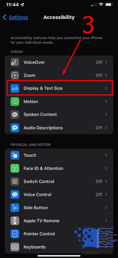 scroll to Display & Text Size - Step 3