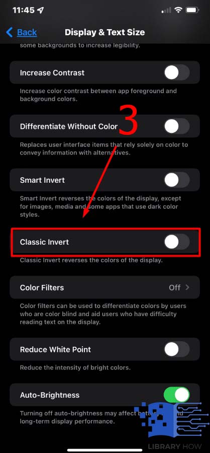 you’ll find toggle Invert Colors toggle button - Step 3