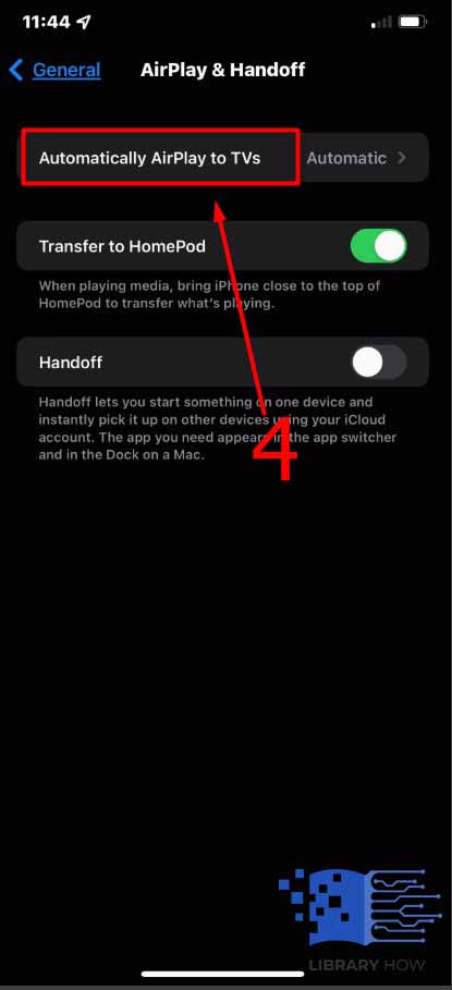 You’ll find the Automatically AirPlay to TV’s - Step 4