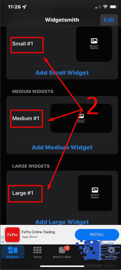 open the app and choose the size of the widget you intend to customize - Step2