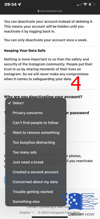 Please note that the option to temporarily deactivate your account only shows up once you have told Instagram the reason - Step 4